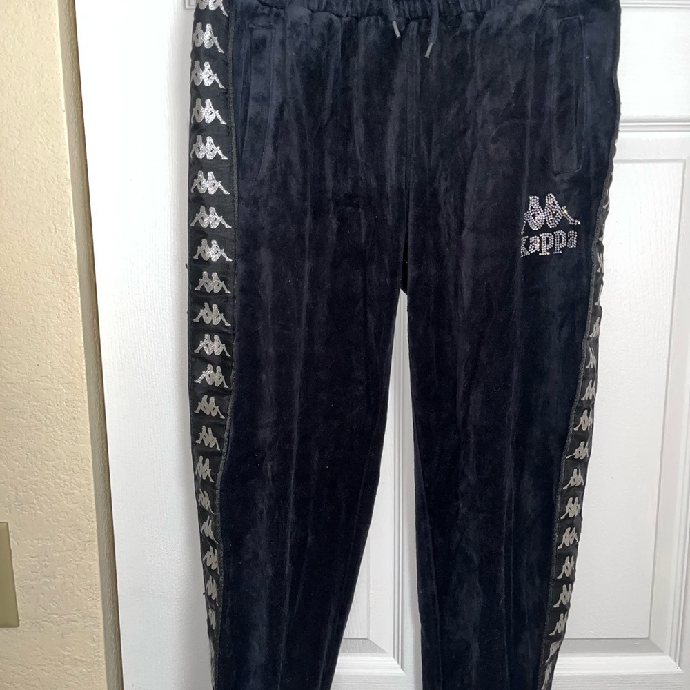 Kappa Black Track Pants with Side Logo Stripes